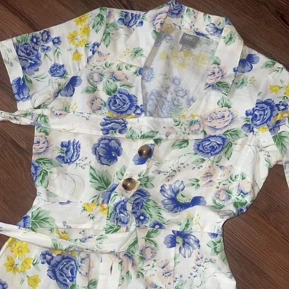 ASOS DESIGN cotton/linen floral print button front collar jumpsuit,Vintage look! - Picture 5 of 10